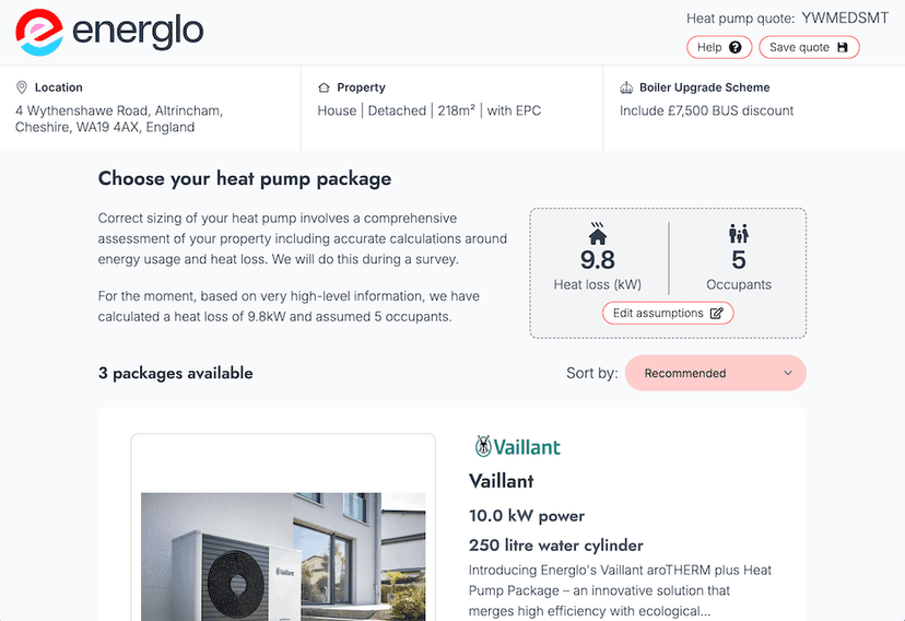 Simplified Heat Pump Configurator